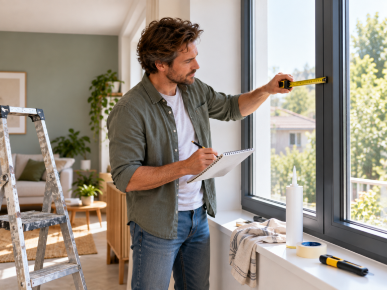 Persoon bereidt werkzaamheden voor aan een woning met aandacht voor onderhoud en renovatie.